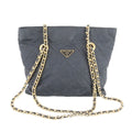 Prada Tessuto Nylon Quilted Triangle Logo Chain Shoulder Bag Black
