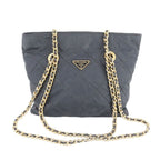 Prada Tessuto Nylon Quilted Triangle Logo Chain Shoulder Bag Black