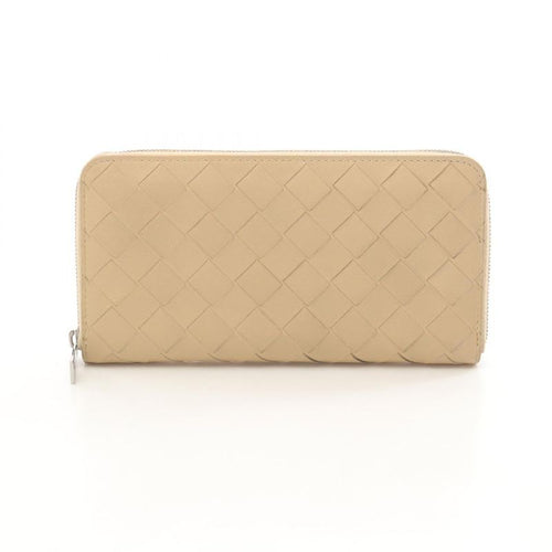 Bottega Veneta Round Long Wallet Intrecciato Beige Leather