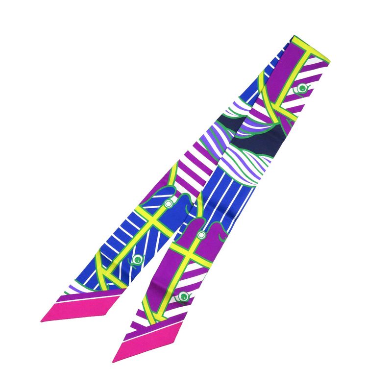 Hermes Twillye Cadrige Silk Fuchsia Blue Jeanne Purple Scarf 0246 — view 2