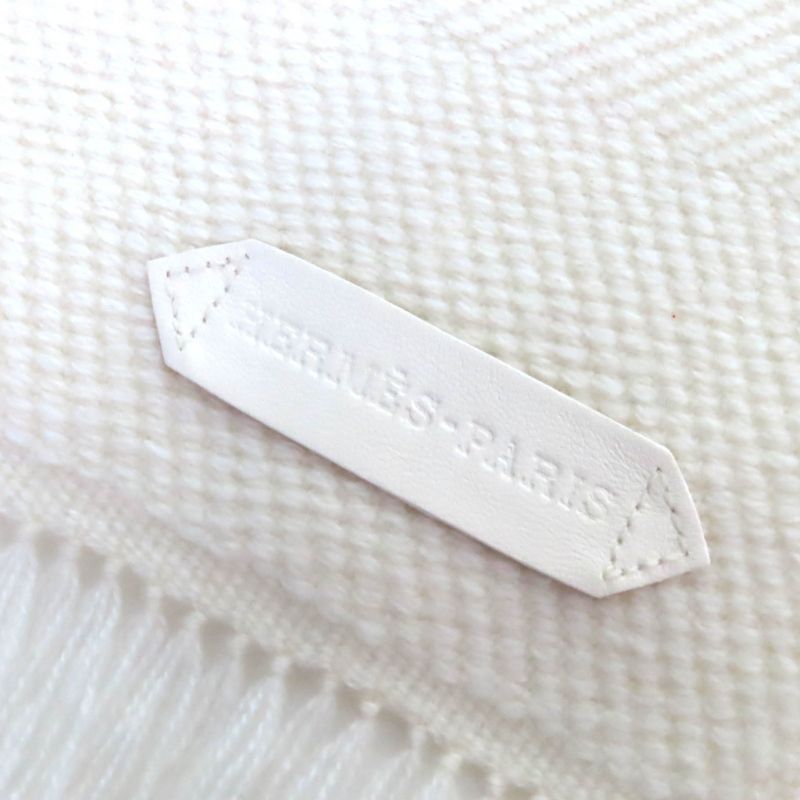 Hermes Chevron Zoom 100% Cashmere Leather With Logo Patch Fringe Shawl Scarf — view 6