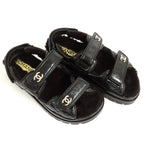 Chanel Sandals 23 K boa Rhinestone Coco Mark 38 Black Leather — view 2