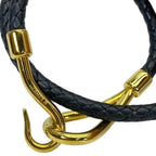 Hermes Jumbo Bracelet Bangle Choker Small Item Logo Leather GP Black — view 8