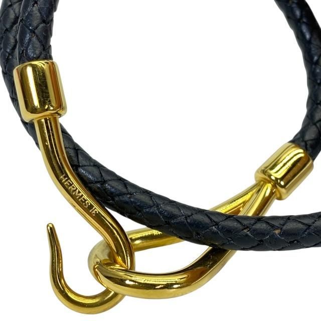 Hermes Jumbo Bracelet Bangle Choker Small Item Logo Leather GP Black — view 8
