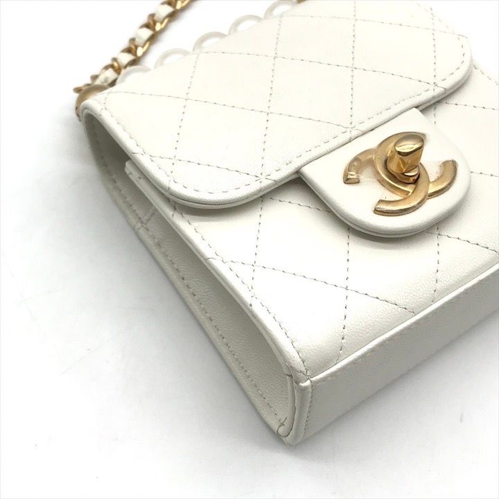Chanel Mini Quilted Leather Chain Pearl Shoulder Bag White — view 4