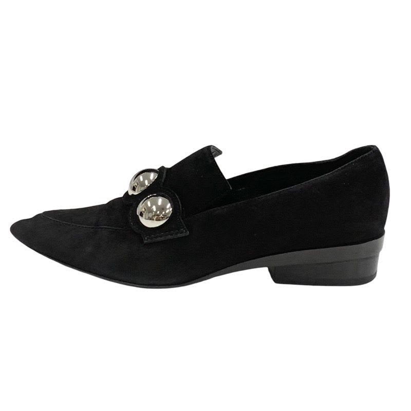Hermes Loafers Leather Shoes Suede Black Silver Round Studs Flat — view 3