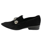 Hermes Loafers Leather Shoes Suede Black Silver Round Studs Flat — view 3