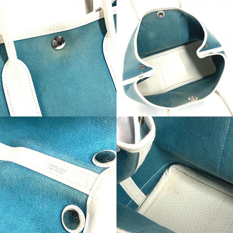 Hermes Tote Garden Party TPM Toile Officier Leather Blue — view 8