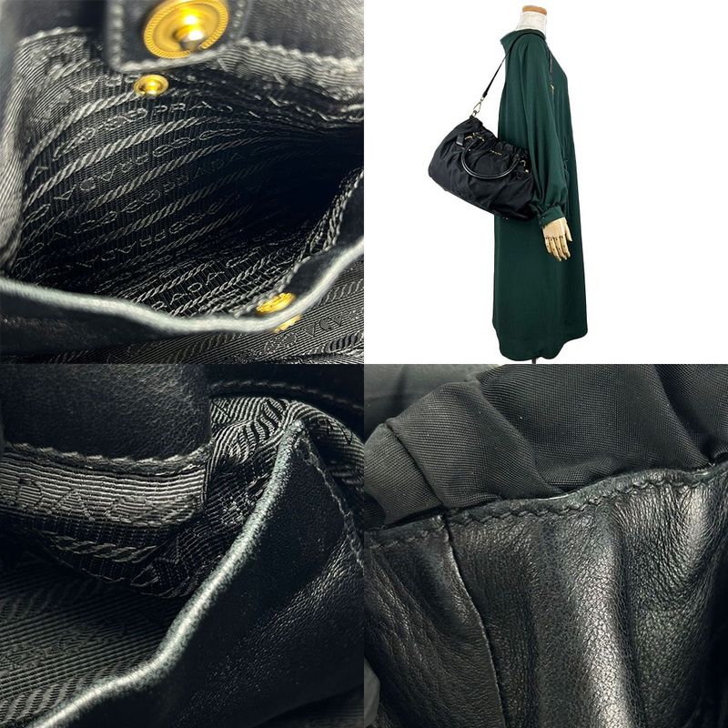 Prada Handbag 2-Way Nylon Leather Black Everyday Casual Gold Hardware — view 9