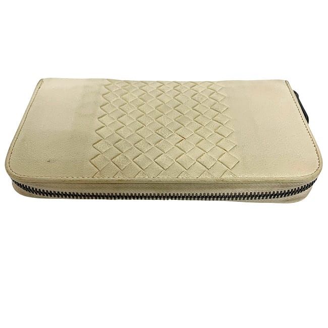 Bottega Veneta Round Zipper Long Wallet Cream Intrecciato — view 4