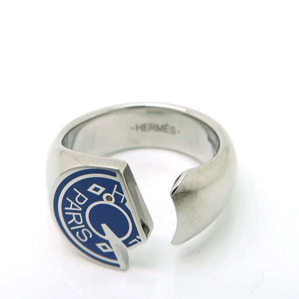 Hermes Carrousel Ring T58 Bleu De France Blue Clous Sel Horse Profile — view 6