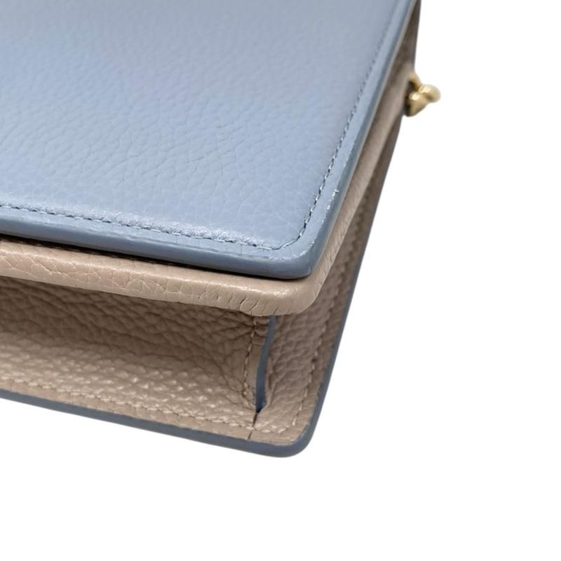 Gucci Shoulder Bag Chain Wallet Leather Double G Light Blue Beige — view 7