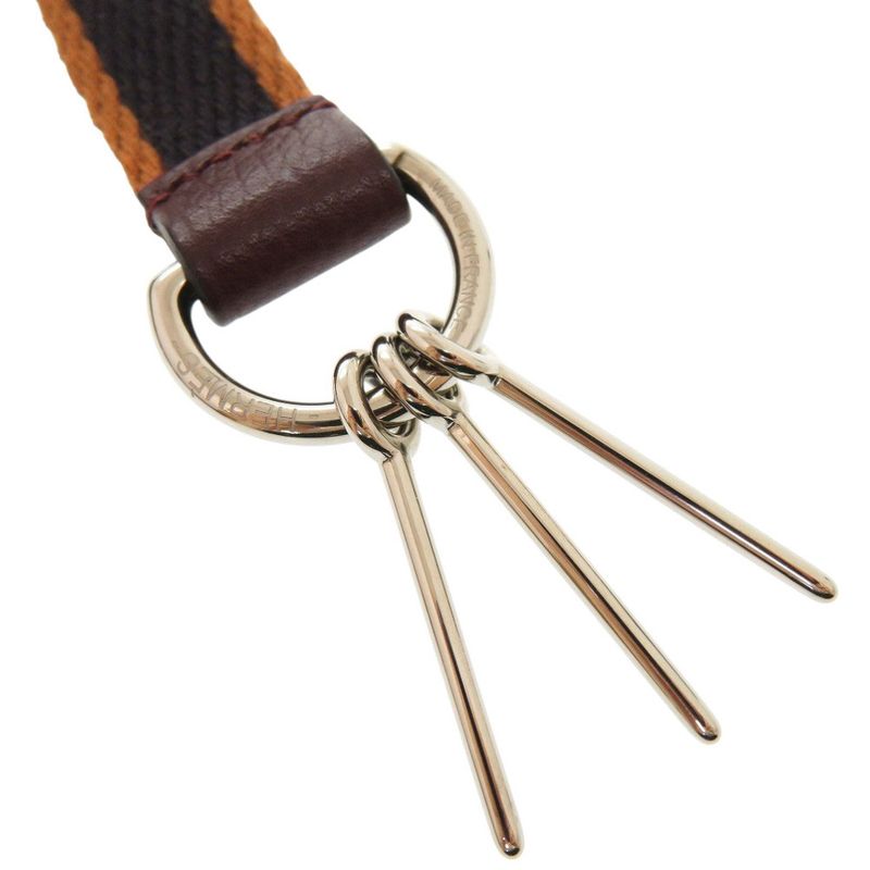 Hermes Carnaby Canvas Leather Brown Silver Hardware Engraved C Necklace — view 5