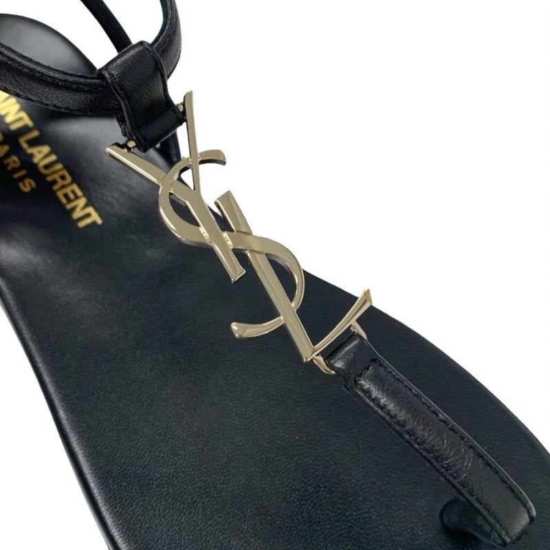 Saint Laurent Cassandra Sandals Shoes Leather Black Gold YSL Hardware Strap — view 9