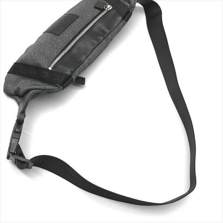 Chanel CC Logo Sports Waist Body Shoulder Bag Black Lame — view 7