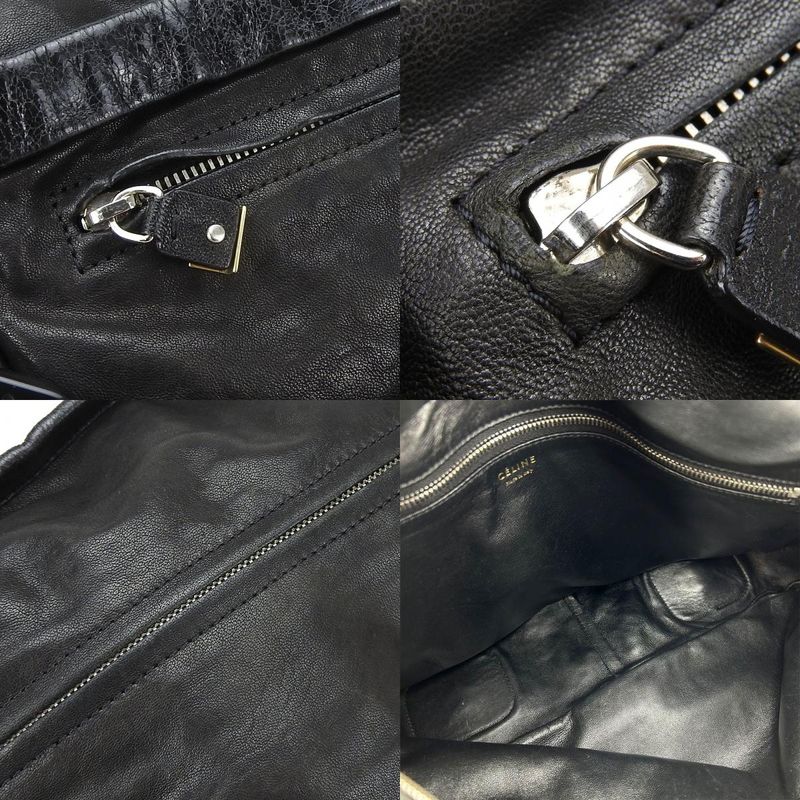 Celine Shoulder Bag Leather Halaco Suede Black Silver Hardware — view 7