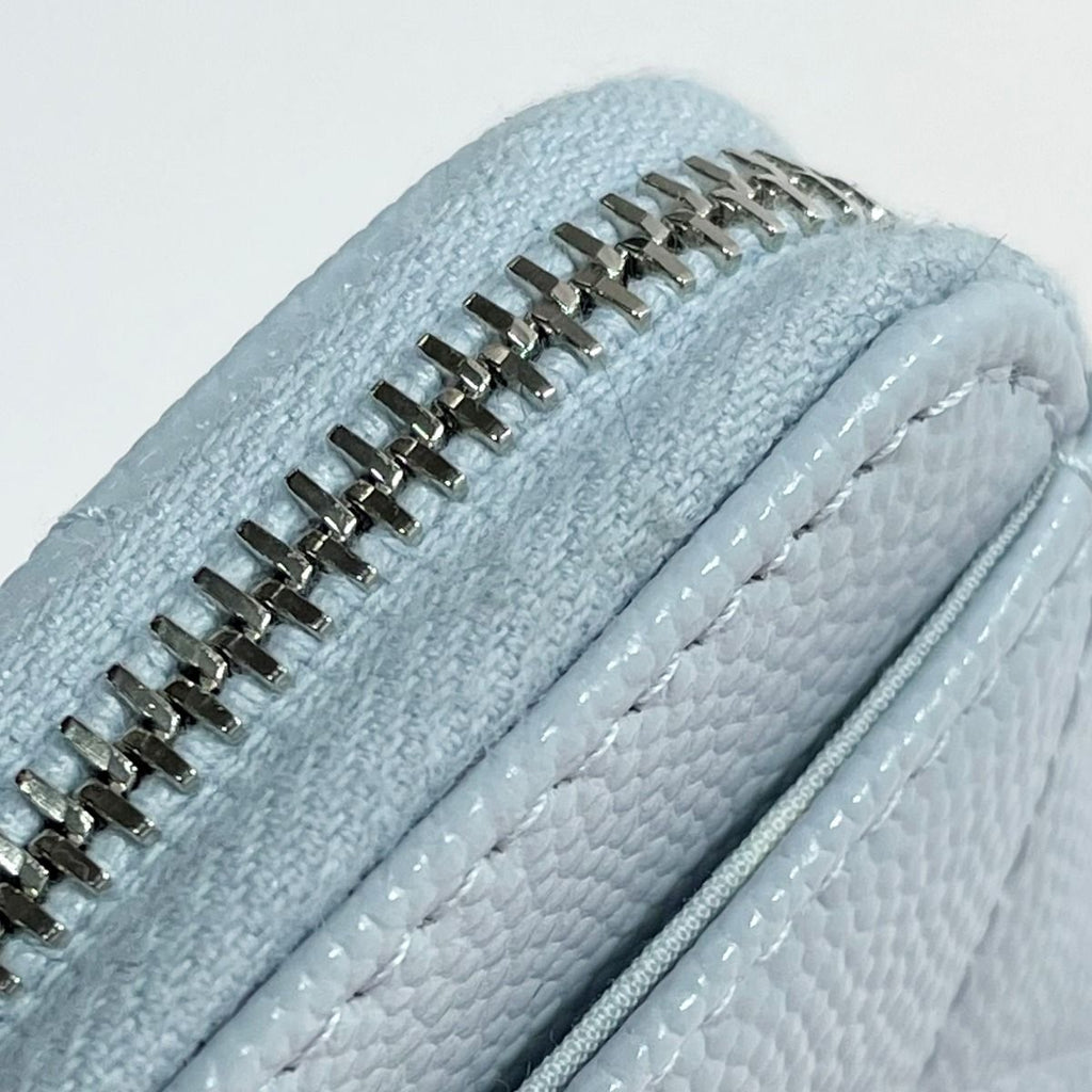 Chanel Quilted Card Case Ap3836 Light Blue Coco Mark Caviar Leather Coin — view 5