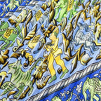 Hermes Scarf Pleated Carre 90 Indian Hunting Chasse en INDE Silk Blue Multicolor — view 3