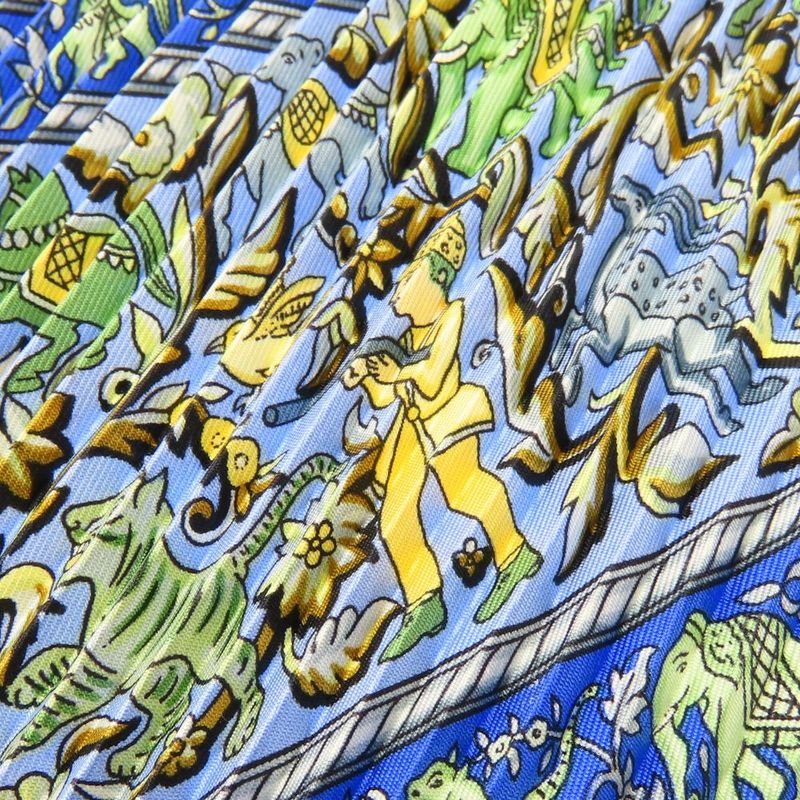Hermes Scarf Pleated Carre 90 Indian Hunting Chasse en INDE Silk Blue Multicolor — view 3