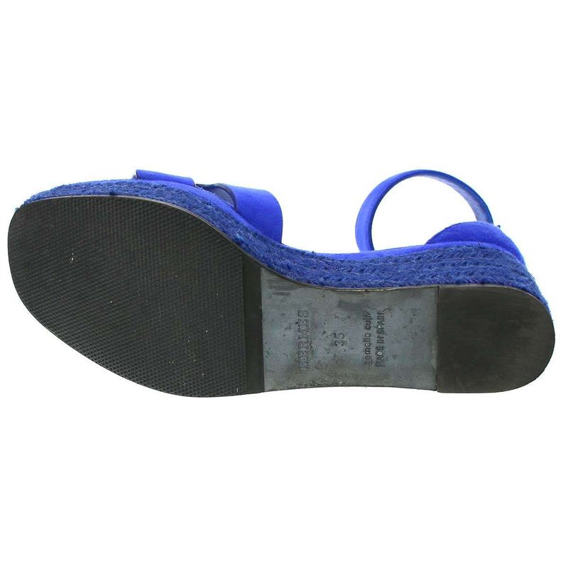 Hermes 24 SS Espadrille Elda Suede Leather Wedge Sole Sandals Blue 35 — view 4