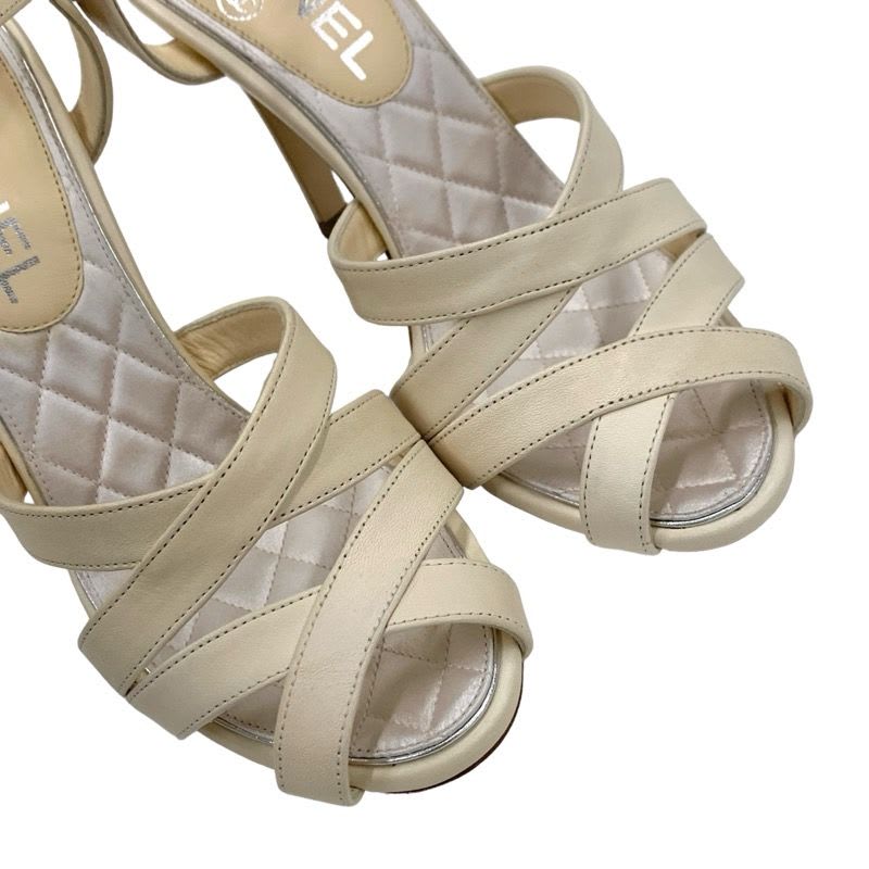 Chanel Sandals Shoes Leather Ivory Coco Mark Rhinestone — view 9