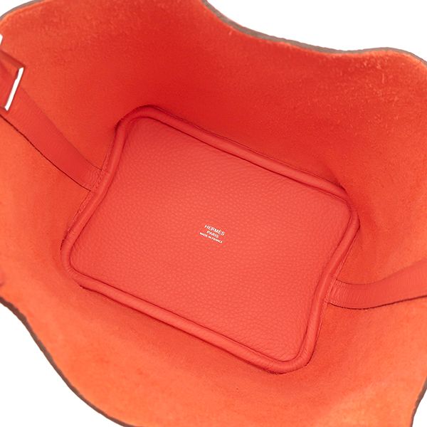 Hermes Handbag Picotin Lock PM Taurillon Clemence Orange Field Silver Hardware — view 6