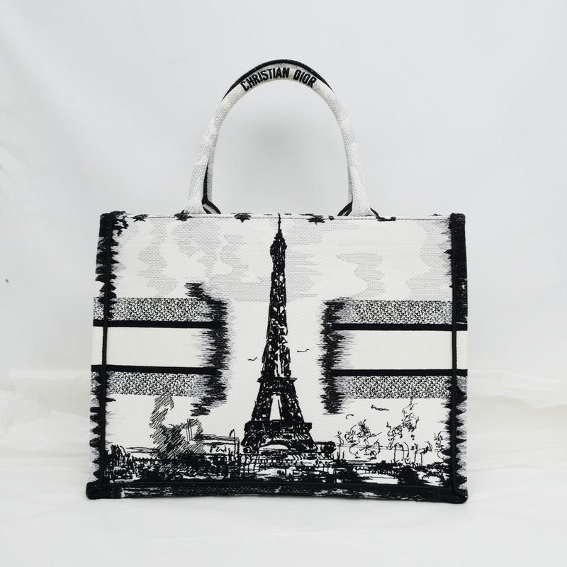 Christian Dior Book Tote Eiffel Tower Monotone Black And White Handbag — view 3