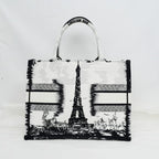 Christian Dior Book Tote Eiffel Tower Monotone Black And White Handbag — view 3