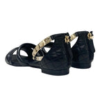 Chanel Sandals Shoes Leather Black Gold Coco Mark Icon Metal Strap Quilted — view 4