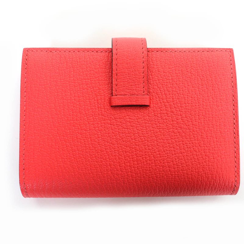 Hermes Bearn Mini Chevre Rose Texas Silver Hardware Wallet Fold — view 3