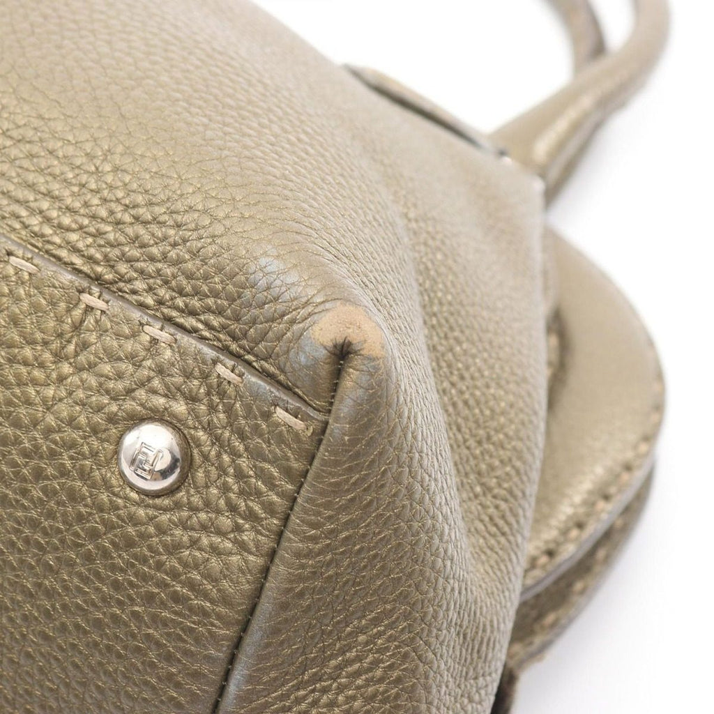 Fendi Handbageria Doctor's Bag Metallic Khaki Leather Handbag — view 6