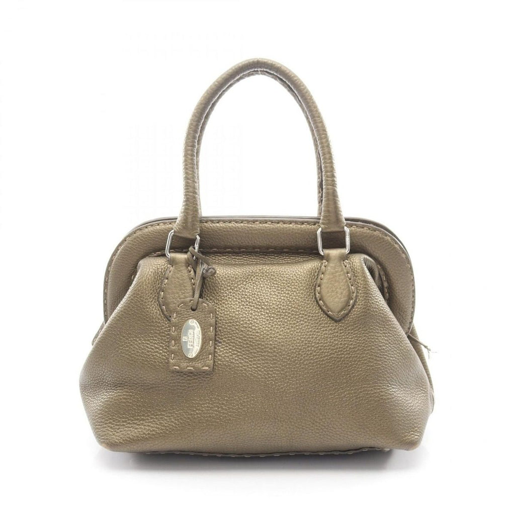 Fendi Handbageria Doctor's Bag Metallic Khaki Leather Handbag