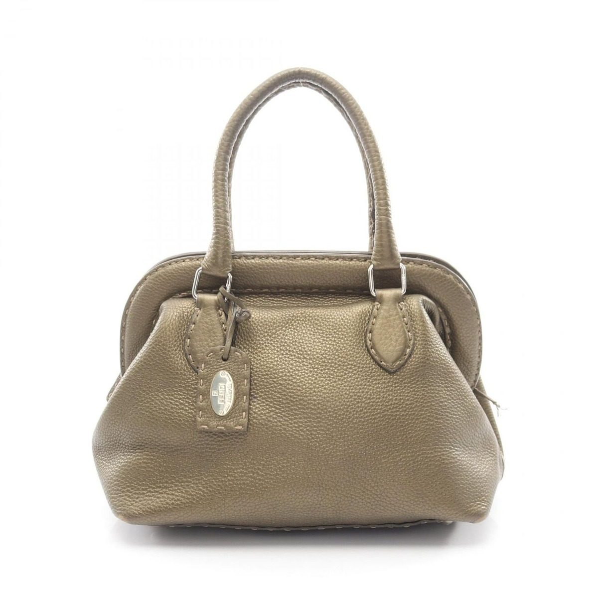 Fendi Handbageria Doctor's Bag Metallic Khaki Leather Handbag