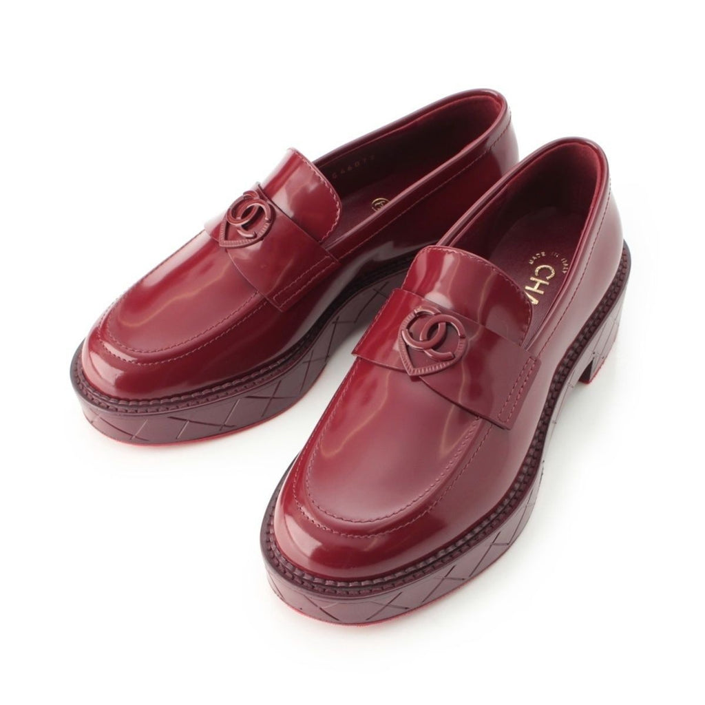 Chanel 24k Shiny Calfskin CC Logo Heart Platform Loafers Shoes Red 35.5