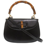 Gucci 2-Way Bamboo 000 2046 0188 Leather Black Handbag 1373