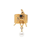 Chanel Bambi Motif Ring Gold Plated Rhinestone