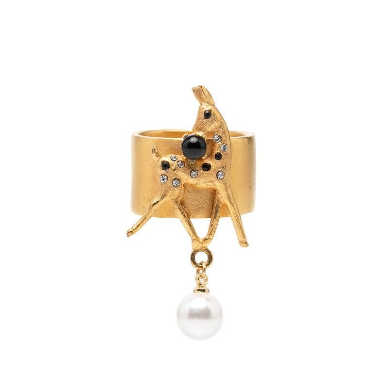 Chanel Bambi Motif Ring Gold Plated Rhinestone