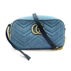 Gucci GG Marmont Quilted Small Camera Bag Denim Leather Blue