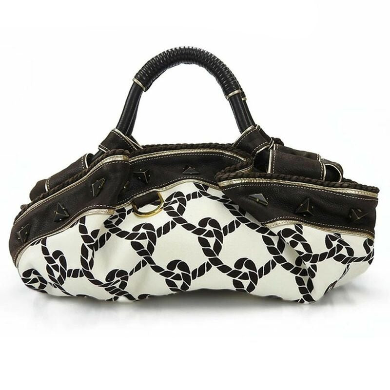 Loewe Handbag Nappa Ire Anagram Rope Leather Canvas Dark Brown Creamish