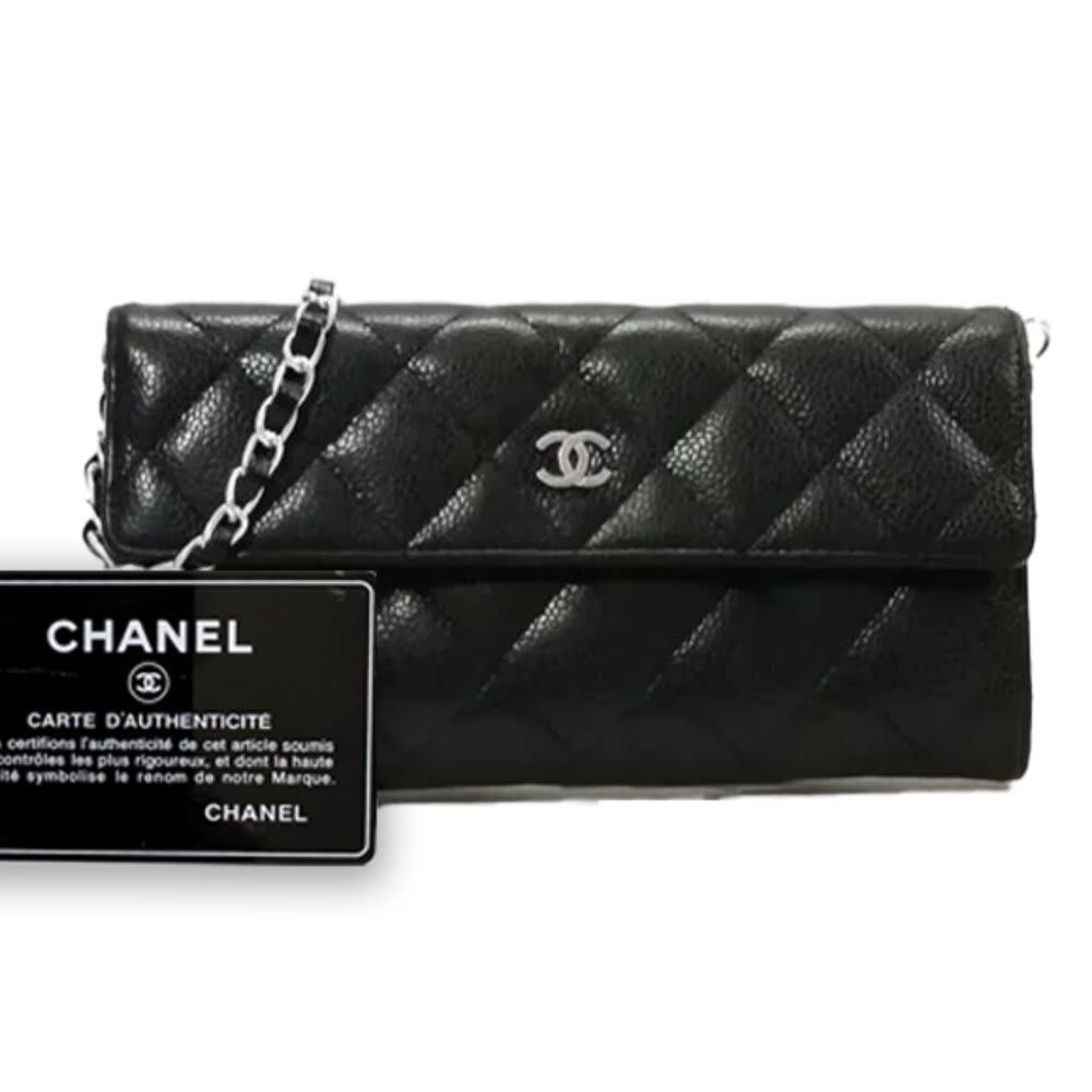 Chanel CC Classic Caviar Flap Wallet Chain Shoulder Crossbody Black