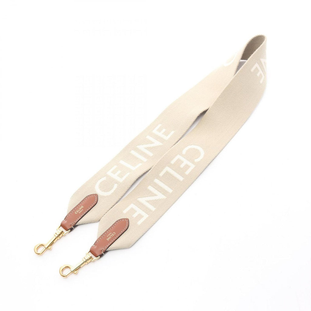 Celine Shoulder Strap Jacquard Short Beige White Canvas Leather Brown — view 2