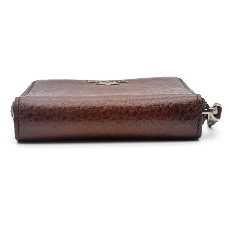 Prada Bifold Wallet 1 M0522 Leather Cacao Brown Silver Hardware Compact Round — view 3