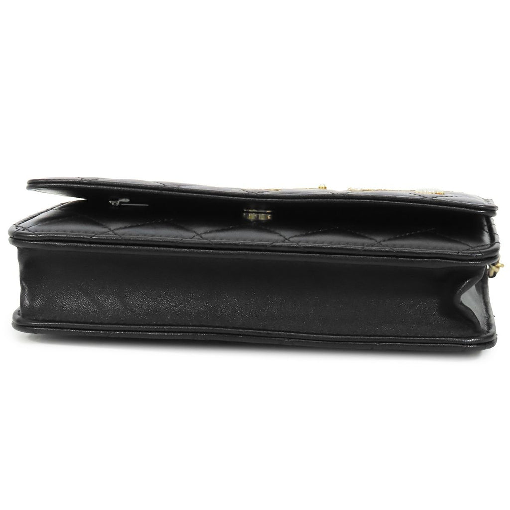 Chanel Chain Wallet Black Gold Lambskin Quilted No. 5 Icon Cambon Shoulder Bag — view 3