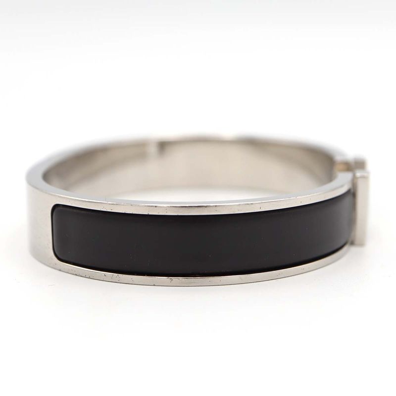 Hermes Click H GM Logo Bangle Bracelet Silver Color And Black Accessories — view 7