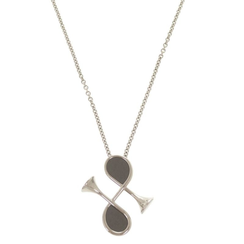 Hermes Col H Metal Leather Silver Gray Necklace Pendant 1333 — view 2