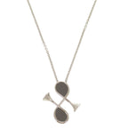Hermes Col H Metal Leather Silver Gray Necklace Pendant 1333