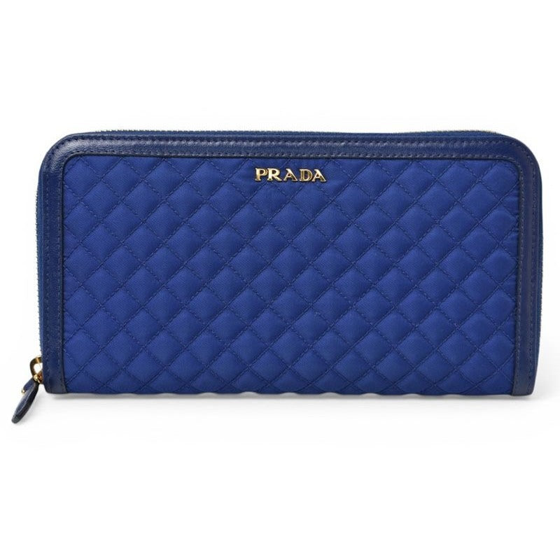 Prada Wallet Zip Around Tessuto Quiltin Bluette Quilted Blue