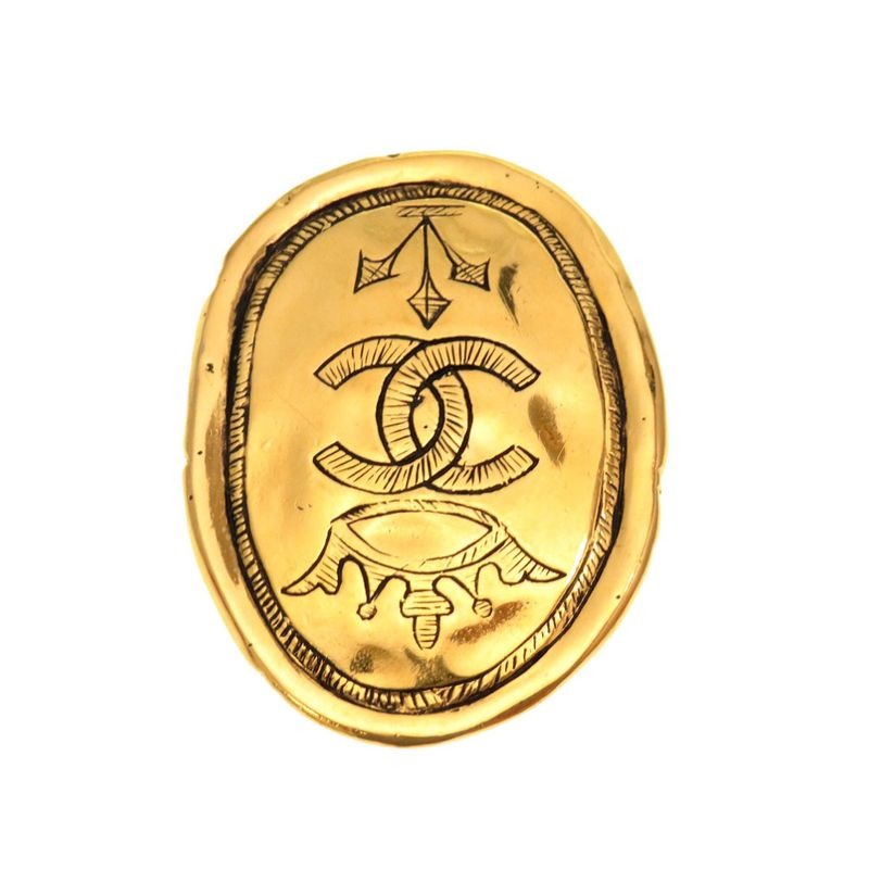 Chanel Crown Coco Mark Vintage Gold Brooch Accessories 0233 — view 2