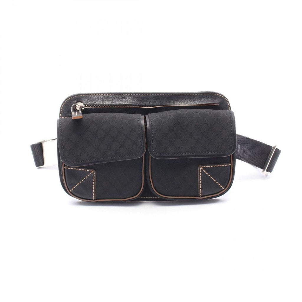 Celine Waist Bag Macadam Black Canvas Leather