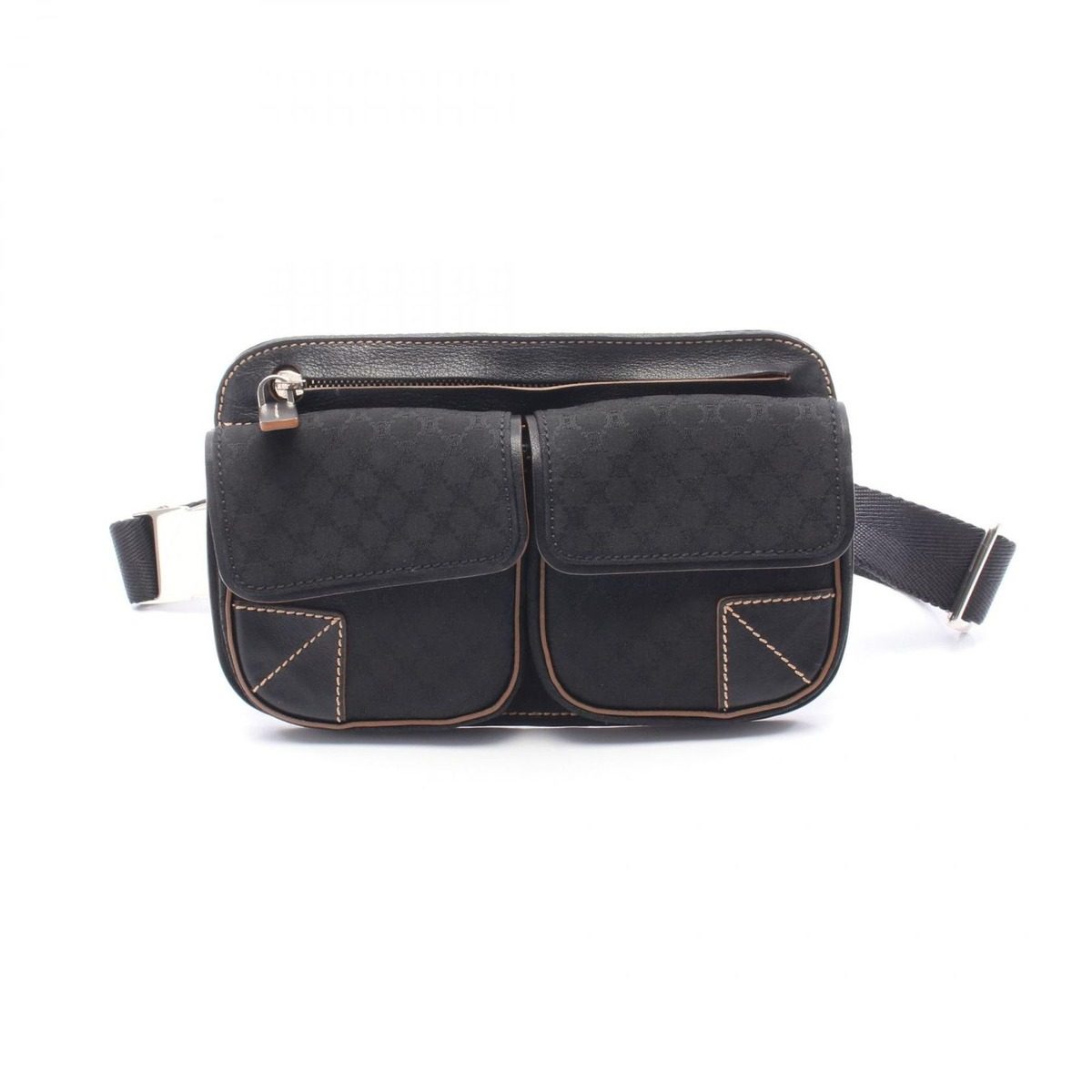 Celine Waist Bag Macadam Black Canvas Leather